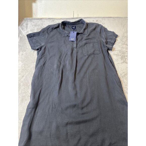 GAP Women’s Shirt Dress XXL Navy Shadow Gray Short Sleeve Collared Pocket NWT - Picture 3 of 11